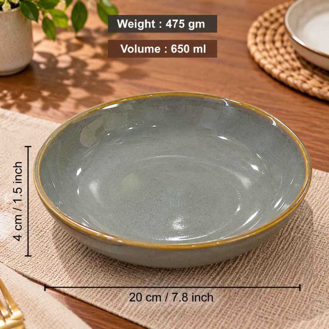Ceramic Shallow Serving Bowl - Reactive Olive Green - 650 ml - 20 cm - Set of 2