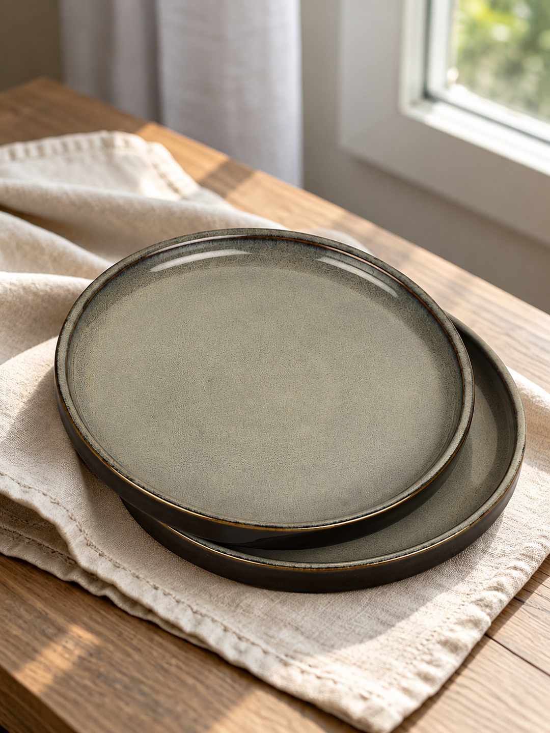 Ceramic Dinner Plates with Raised Rim - Set of 2 - Charcoal Grey - 26 cm - 1040 gm each