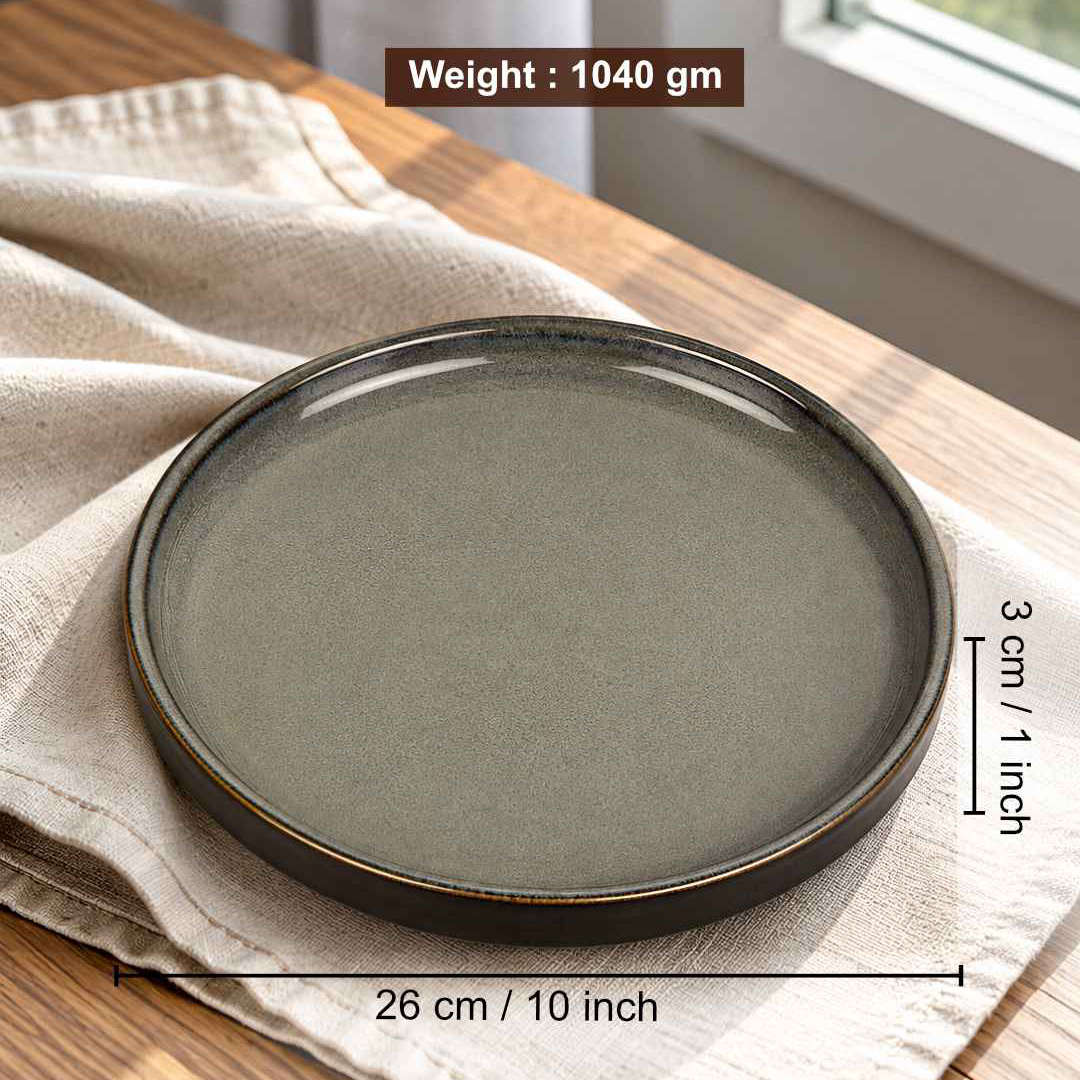 Ceramic Dinner Plates with Raised Rim - Set of 6 - Charcoal Grey - 26 cm - 1040 gm each
