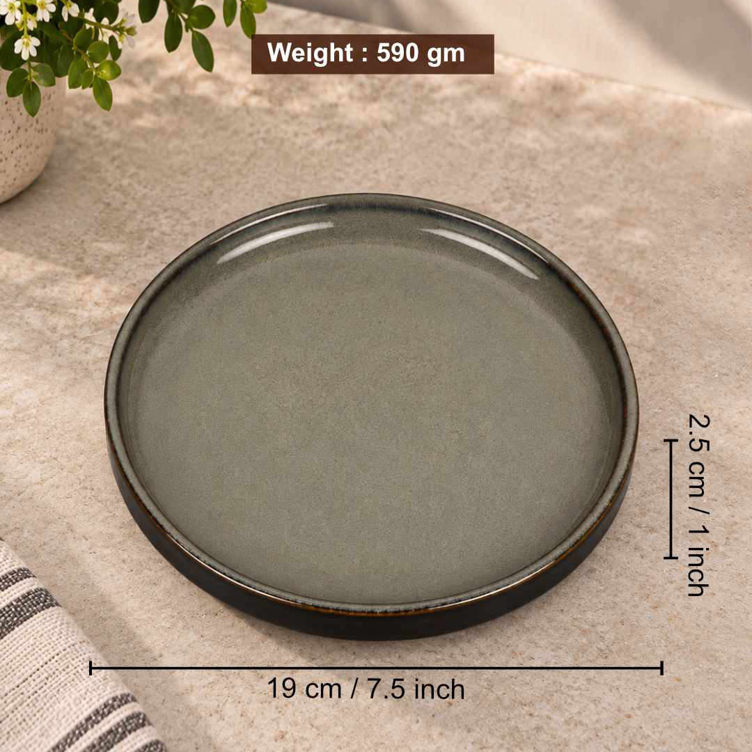 Ceramic Quarter Plates with Raised Rim - Set of 2 - Charcoal Grey - 19 cm - 1040 gm each