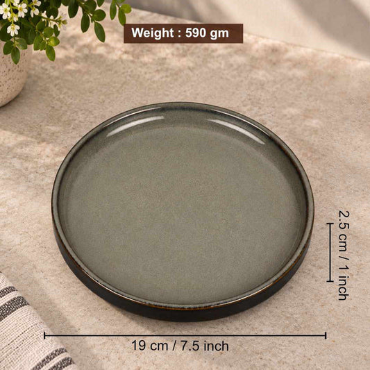 Ceramic Quarter Plates with Raised Rim - Set of 4 - Charcoal Grey - 19 cm - 1040 gm each