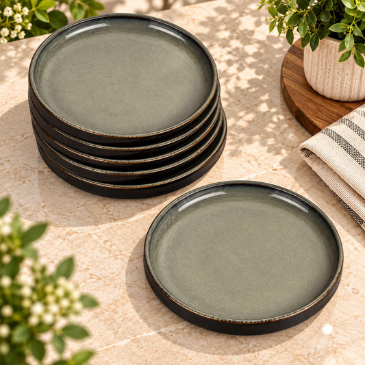 Ceramic Quarter Plates with Raised Rim - Set of 6 - Charcoal Grey - 19 cm - 1040 gm each