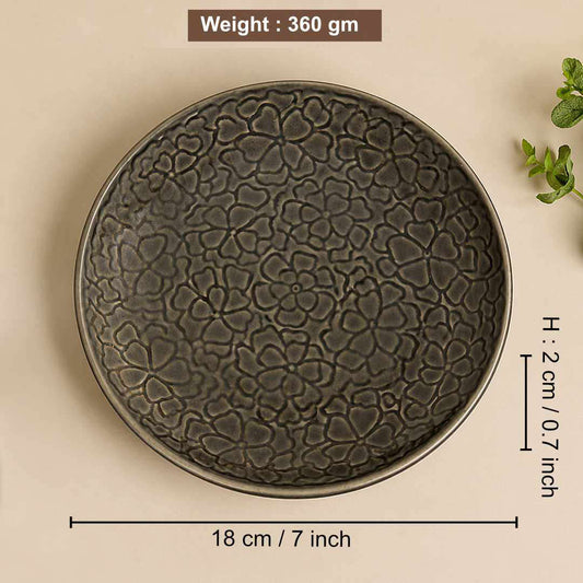 Ceramic Embossed Quarter Plates – 18 cm – Charcoal Grey – Set of 6 - 360 gm each