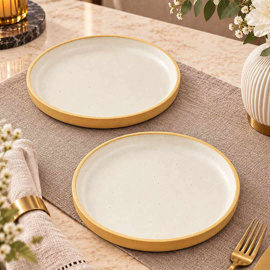 Ceramic Quarter Plates with Raised Rim - Set of 2 - Natural Beige - 19 cm