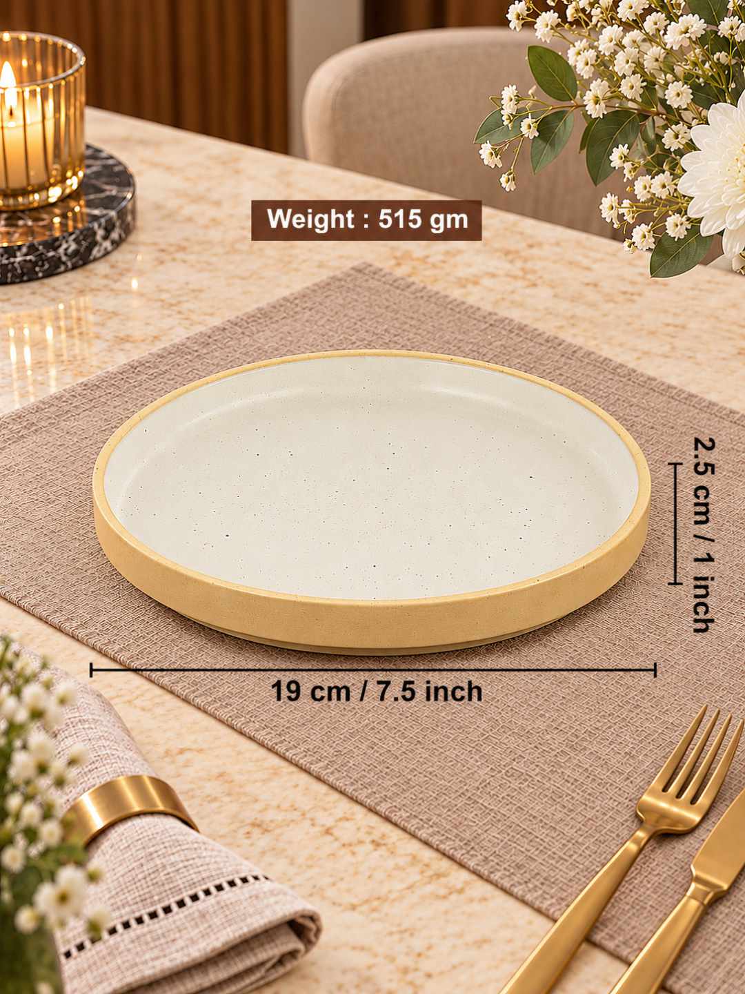 Ceramic Embossed Quarter Plates – 18 cm – Charcoal Grey – Set of 6 - 360 gm each