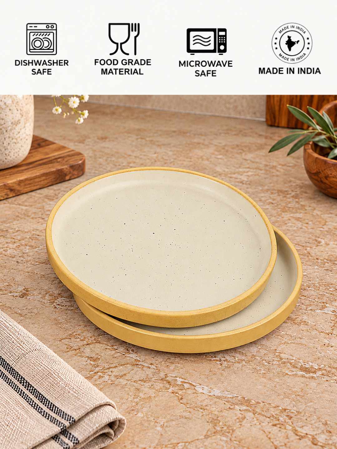 Ceramic Embossed Quarter Plates – 18 cm – Charcoal Grey – Set of 6 - 360 gm each