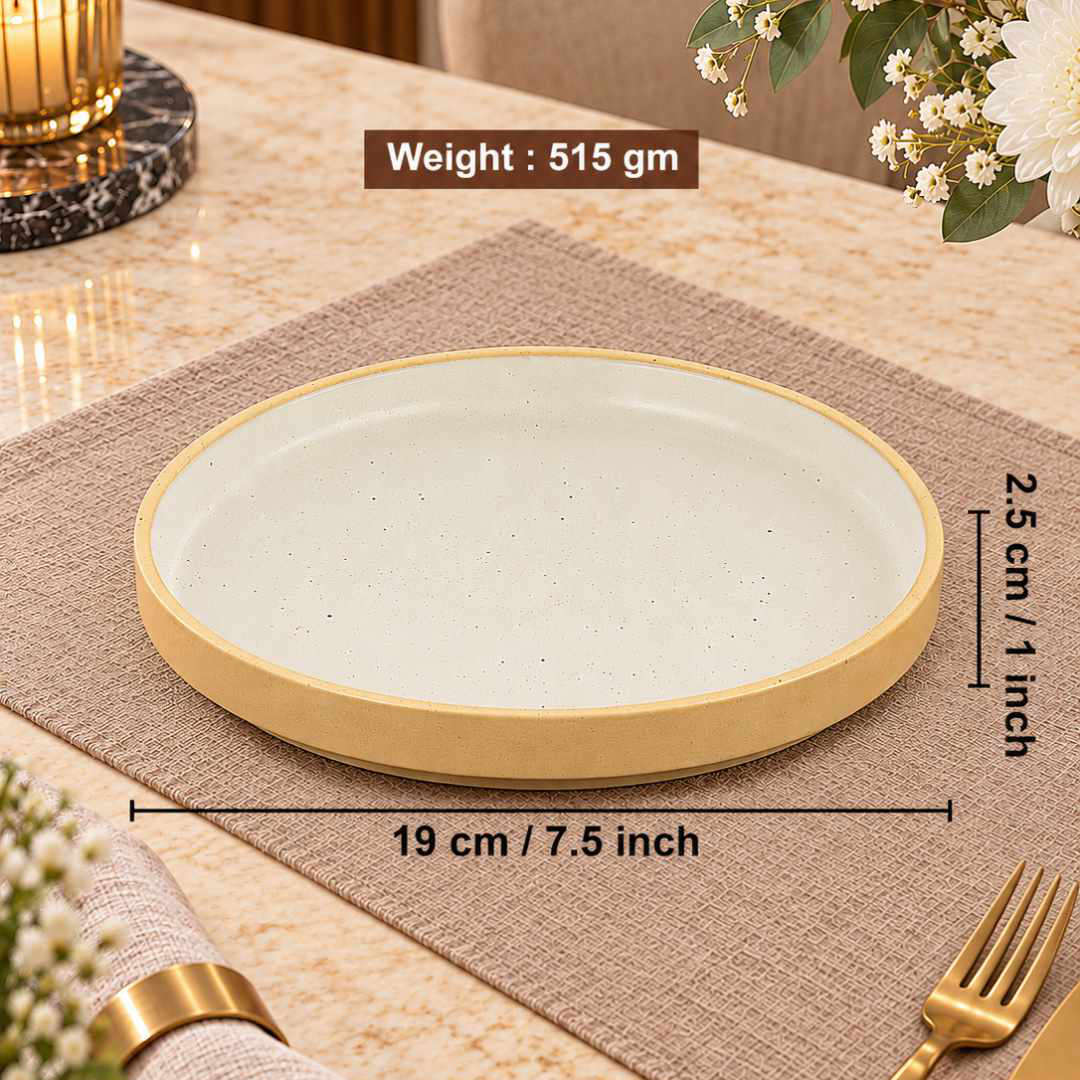 Ceramic Quarter Plates with Raised Rim - Set of 6 - Natural Beige - 19 cm