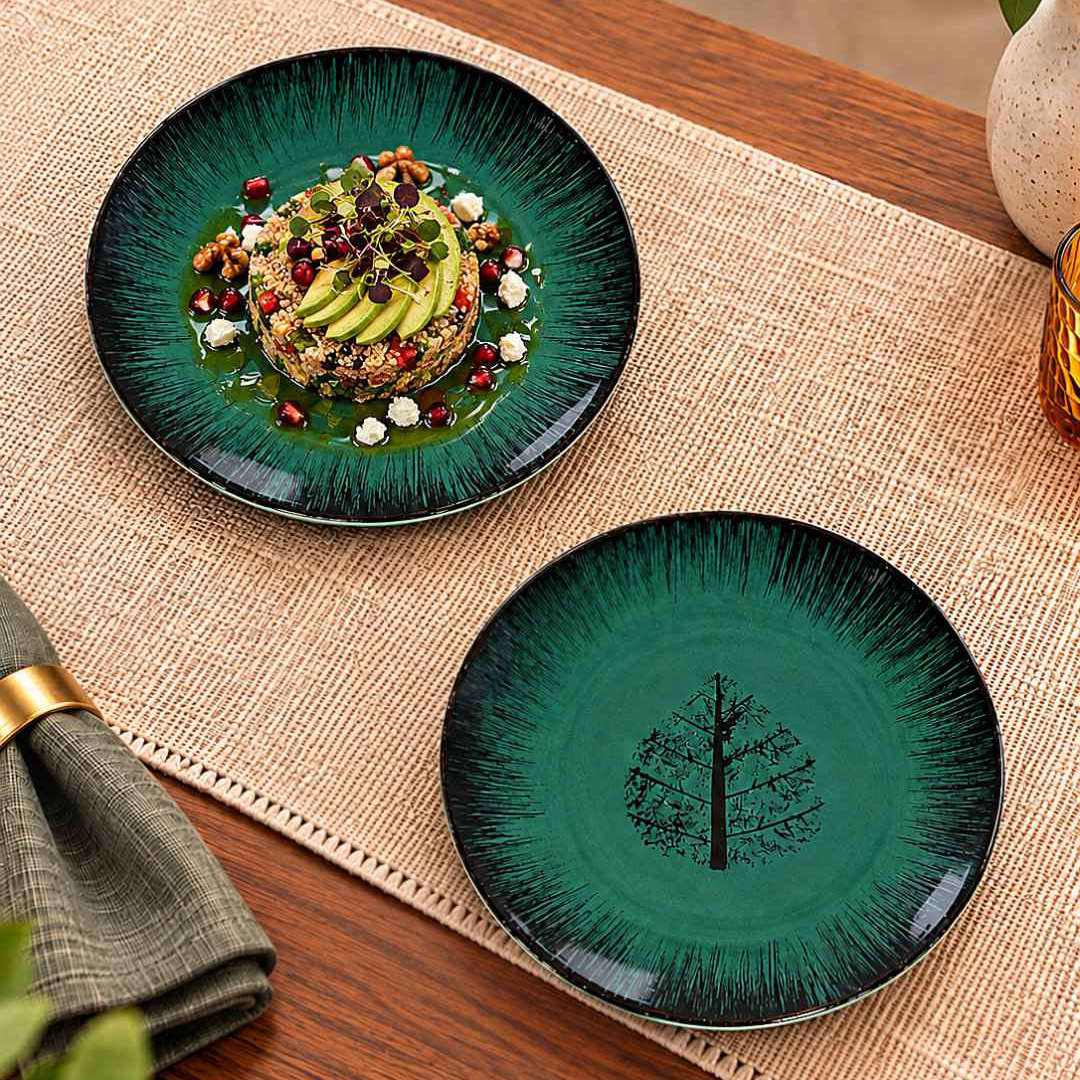 Ceramic Quarter Plates with Raised Rim - Set of 6 - Natural Beige - 19 cm