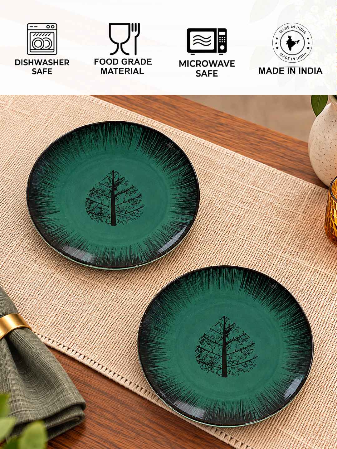 Ceramic Quarter Plates with Raised Rim - Set of 6 - Natural Beige - 19 cm