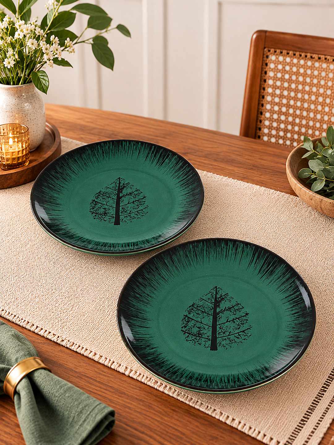 Ceramic Quarter Plates with Raised Rim - Set of 6 - Natural Beige - 19 cm