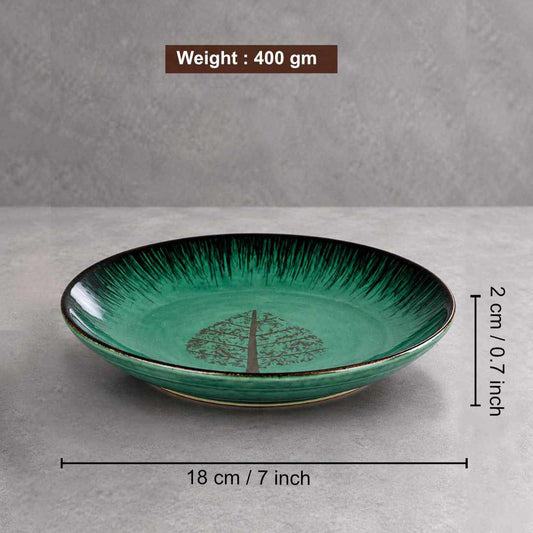 Ceramic Deep Green Tree Motif Quarter Plates – 18 cm – Green Black – Set of 6 - 400 gm each
