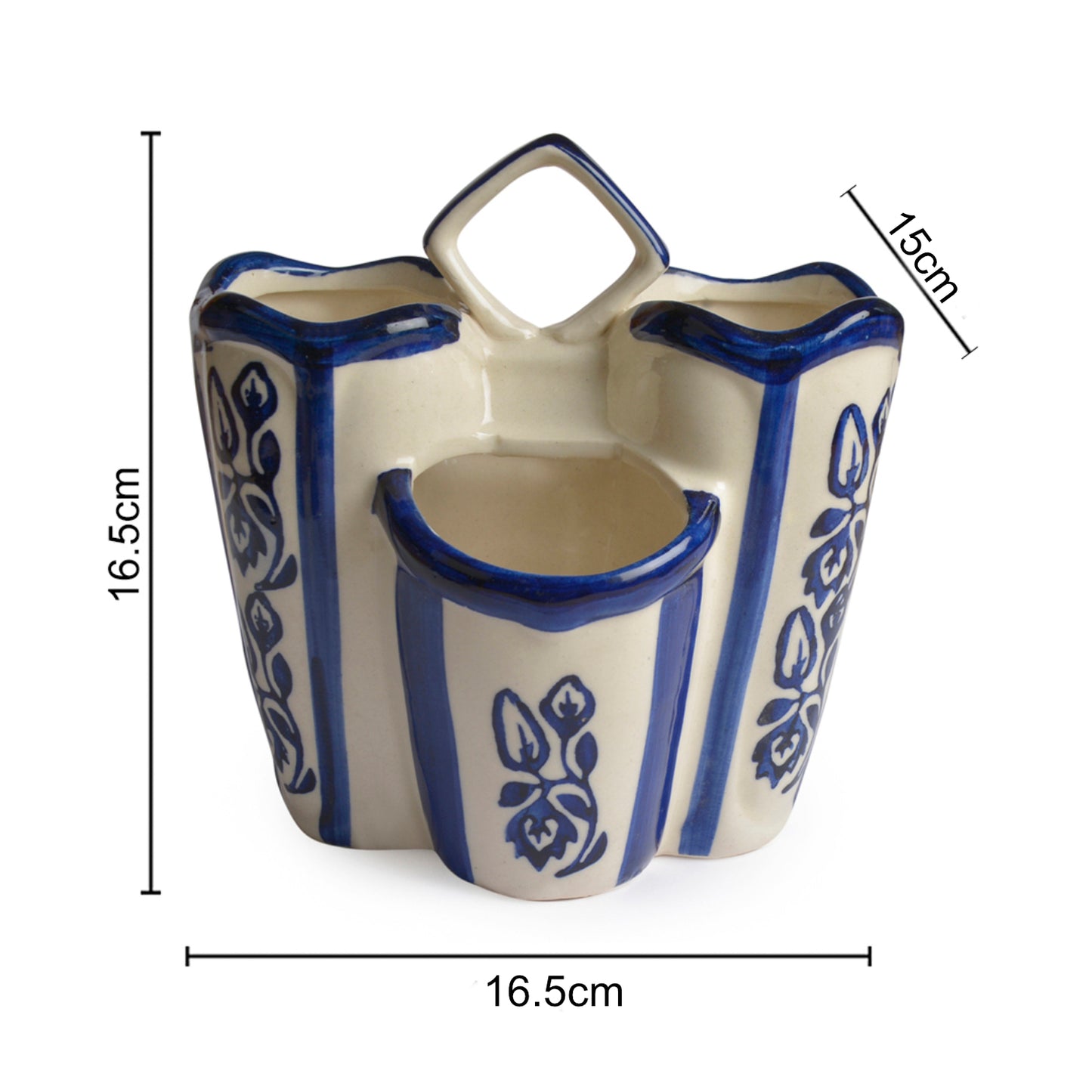Handpainted Blue Ceramic Kitchen Cutlery Stand | Pen Stand | Spoon Holder | Toothbrush Stand