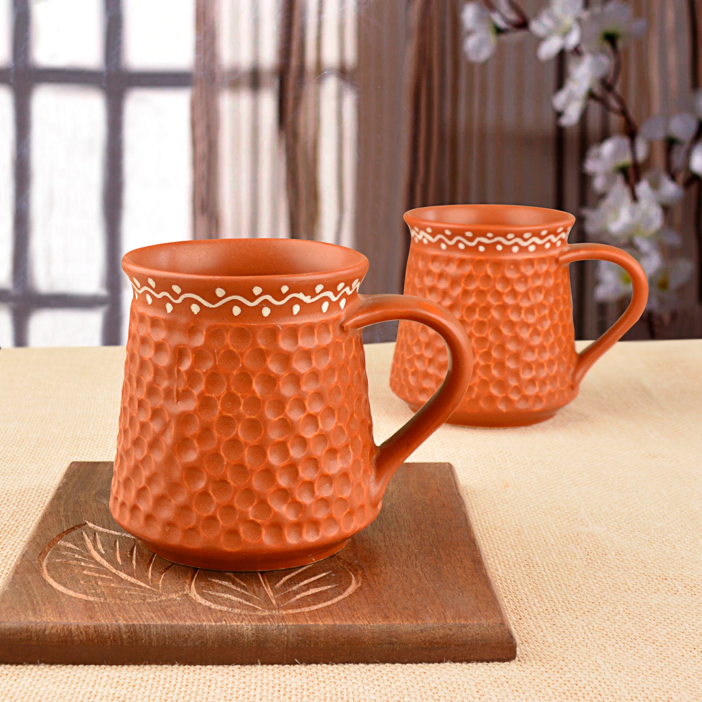 Handcrafted Ceramic Milk Mugs (300 ml, Set of 2, Terracotta Brown)