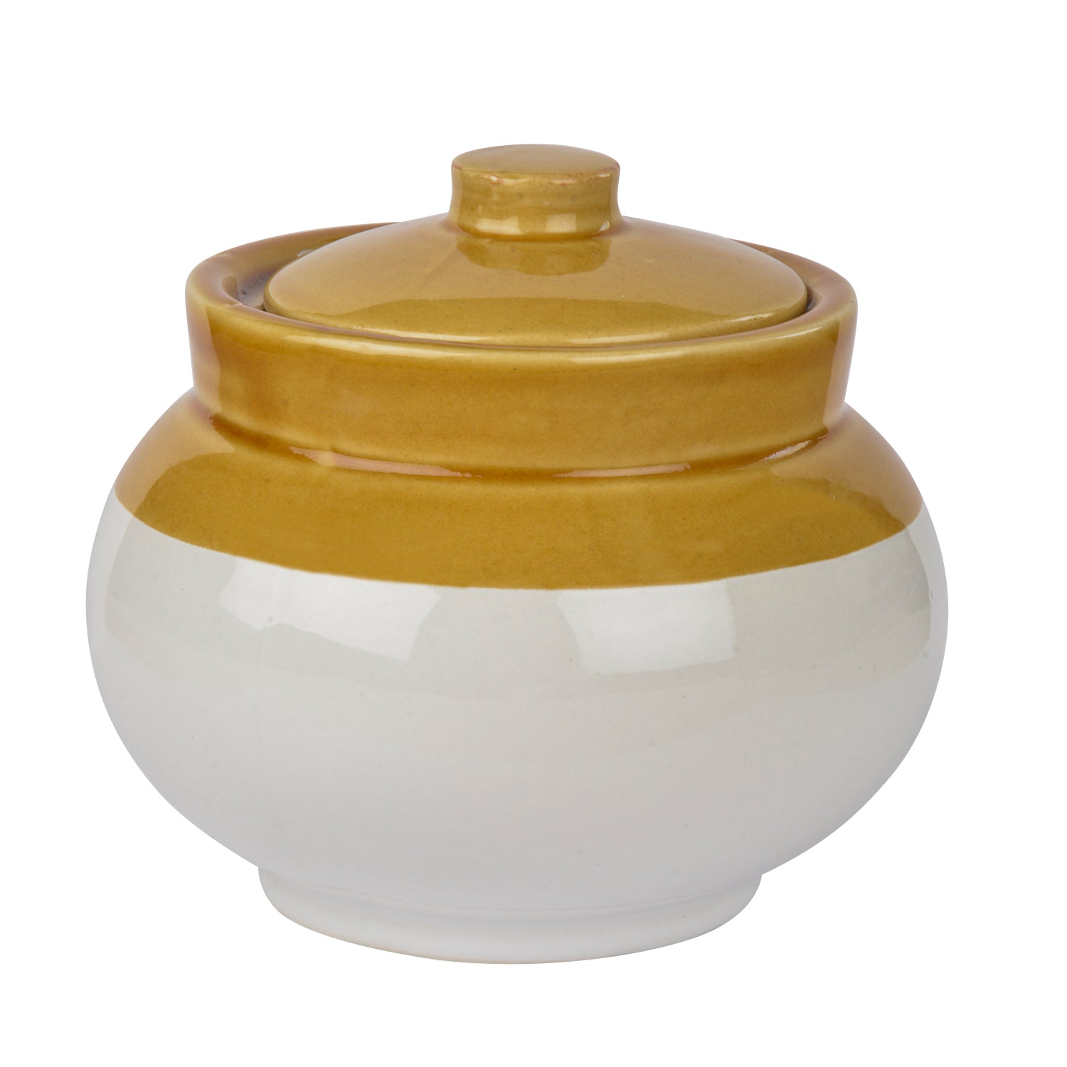 Hand Glazed Dual Tone Ceramic Round Jar (Burni) with Lid (1000 ml, Sand Yellow , Off White) - View 4