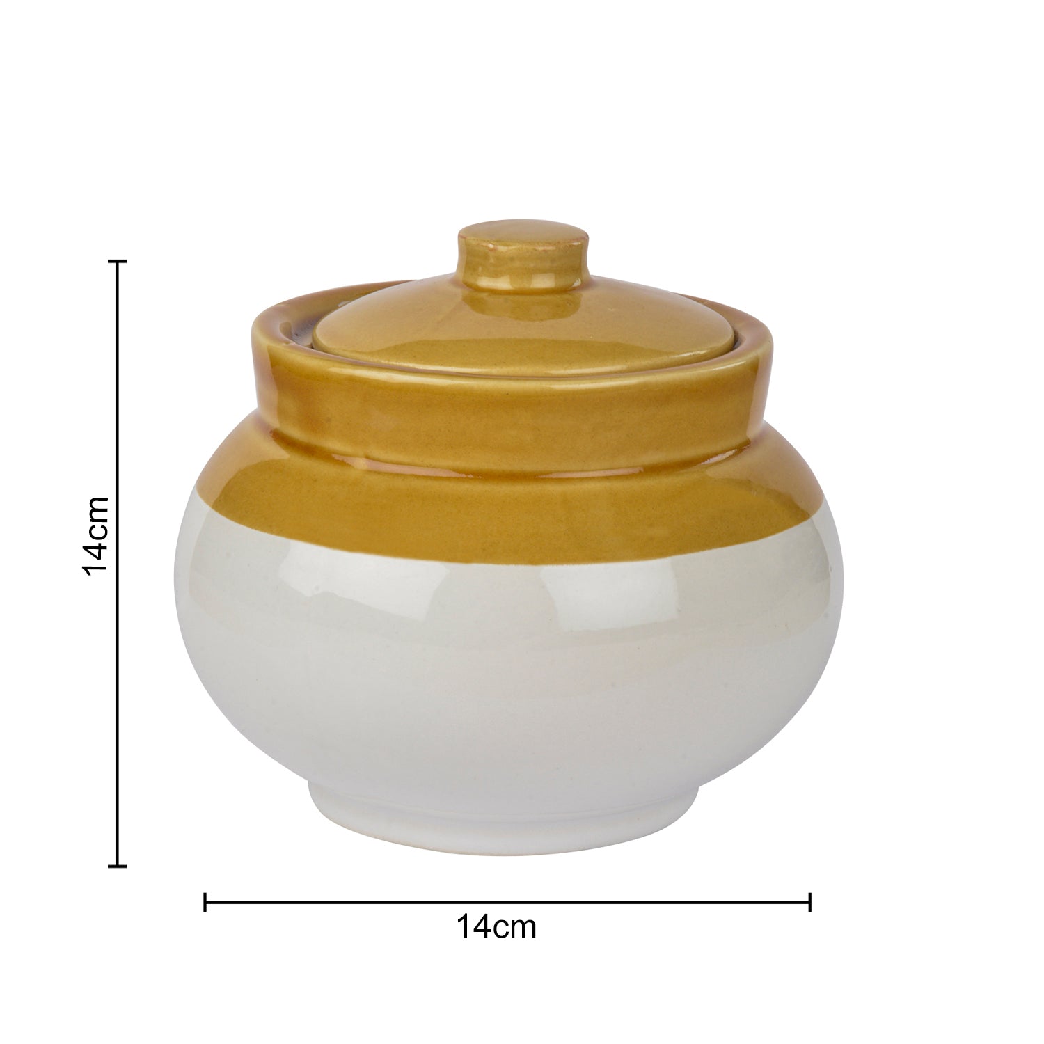 Hand Glazed Dual Tone Ceramic Round Jar (Burni) with Lid (1000 ml, Sand Yellow , Off White) - View 2