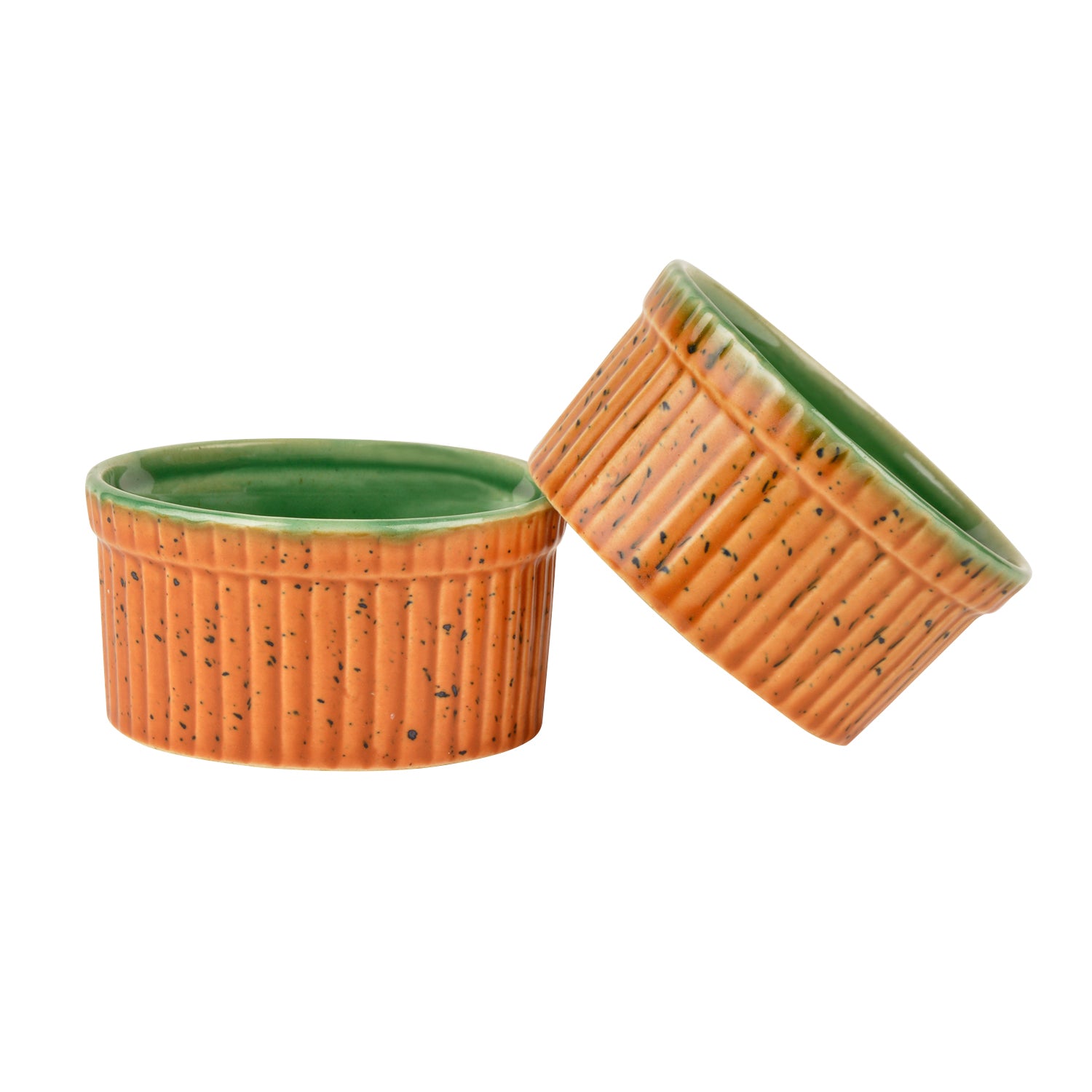 Studio Pottery Ceramic Dessert / Dip Bowls (150 ml each, Set of 2, Brown , Copper Green) - View 4