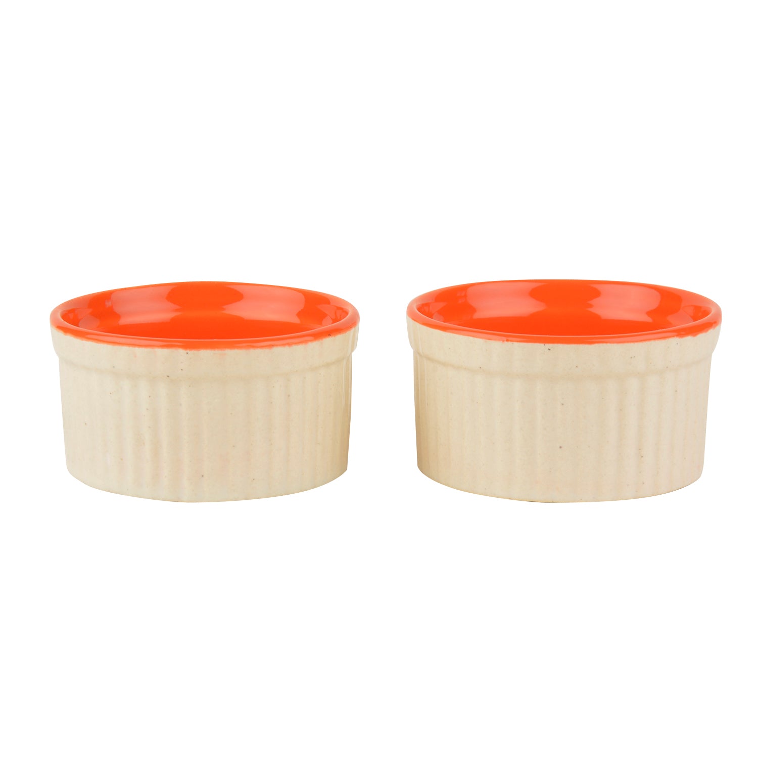 Studio Pottery Ceramic Dessert / Dip Bowls (150 ml each, Set of 2, White , Orange) - View 2