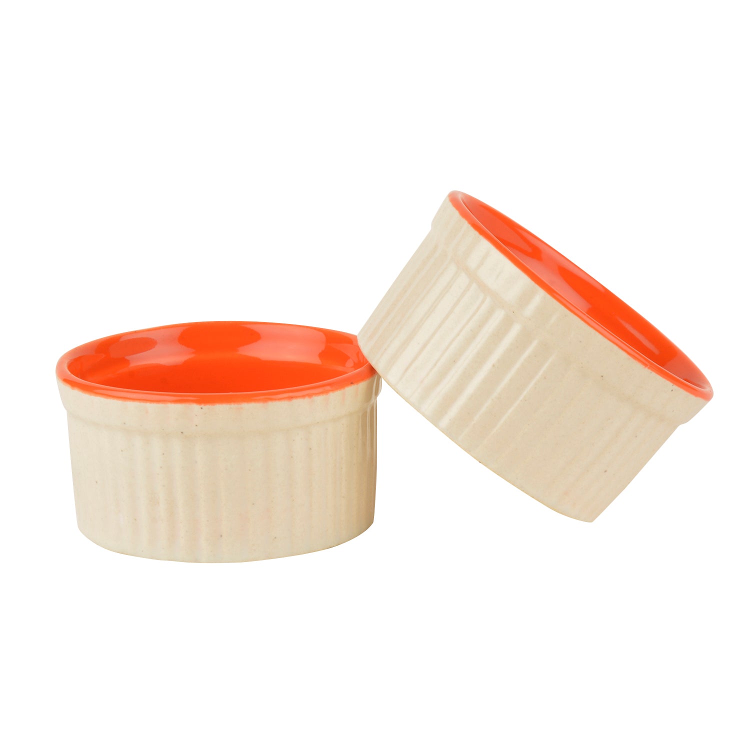 Studio Pottery Ceramic Dessert / Dip Bowls (150 ml each, Set of 2, White , Orange) - View 3