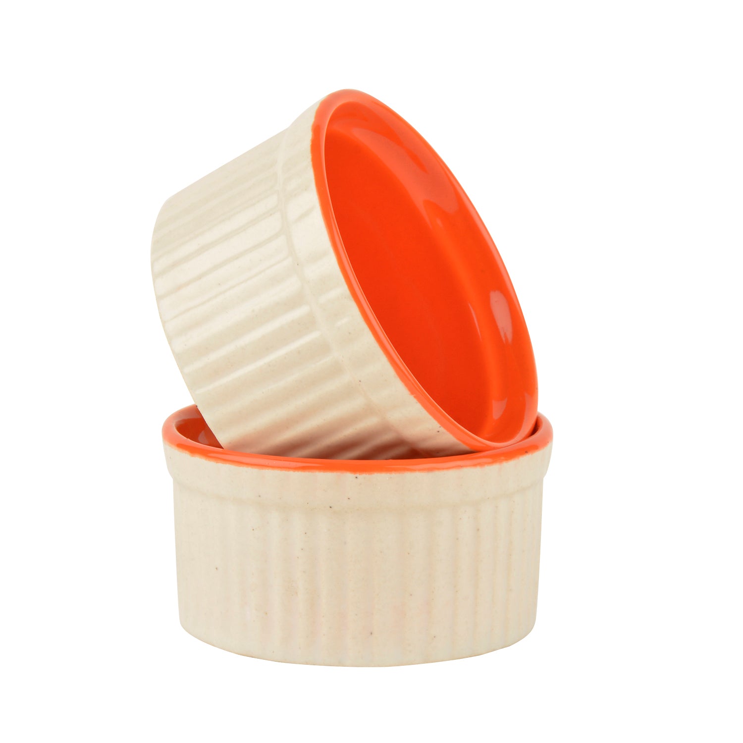 Studio Pottery Ceramic Dessert / Dip Bowls (150 ml each, Set of 2, White , Orange) - View 4