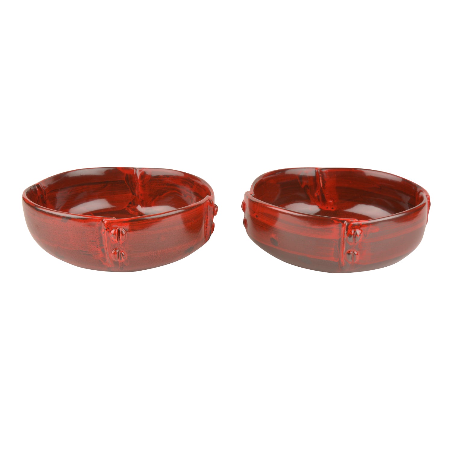 Studio Pottery Hand Glazed Ceramic Serving Bowls (800 ml each, Set of 2, Crimson Red) - View 2