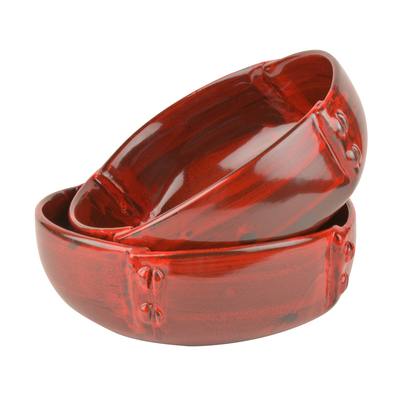 Studio Pottery Hand Glazed Ceramic Serving Bowls (800 ml each, Set of 2, Crimson Red) - View 3
