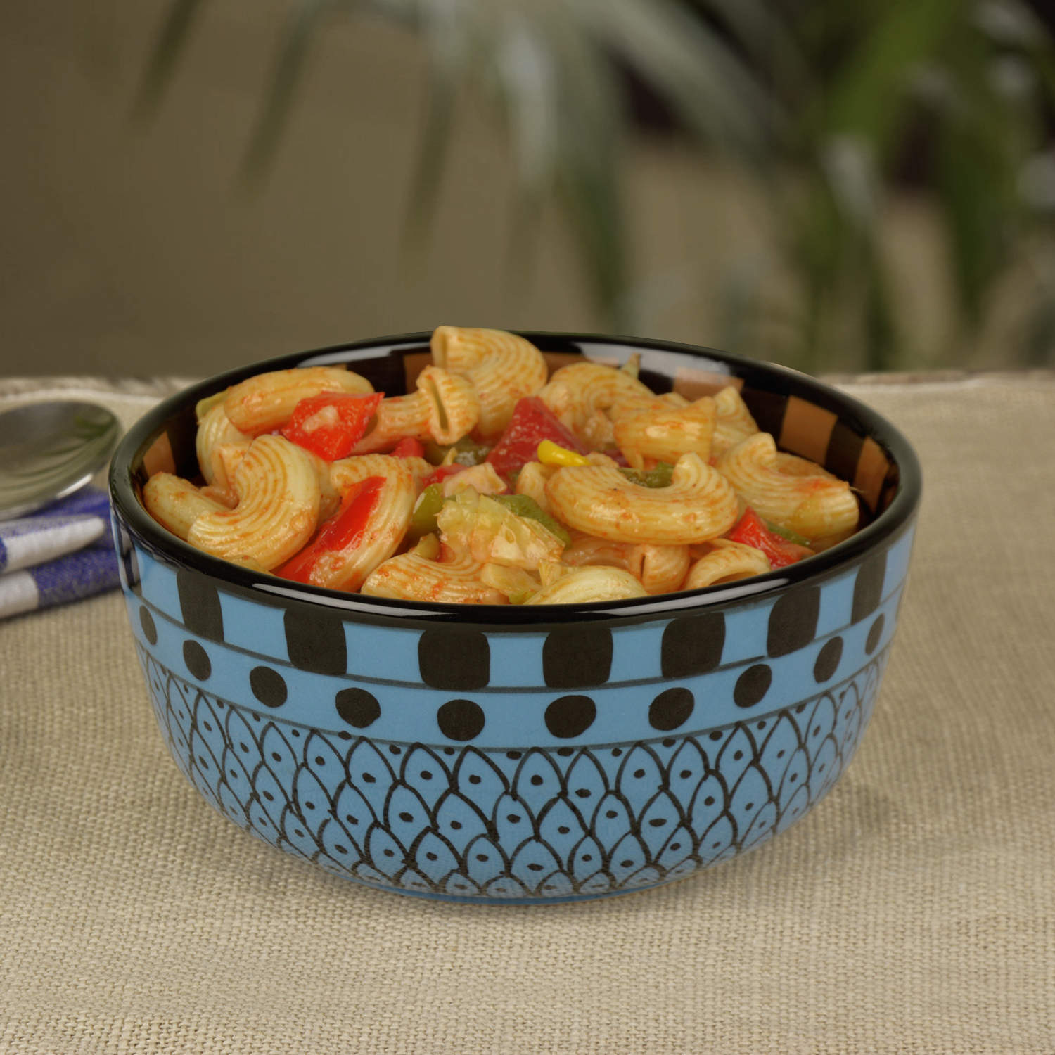 Handpainted Ceramic Serving Bowl (800 ml , Blue)