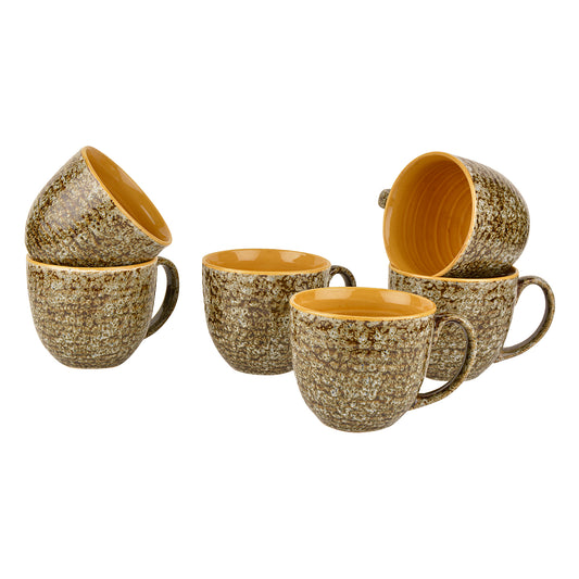 Hand Glazed Ceramic Soup Cups with Handle (300 ml each, Set of 6, Sage and Yellow) - View 2
