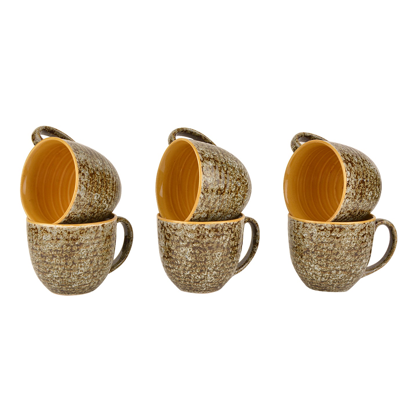 Hand Glazed Ceramic Soup Cups with Handle (300 ml each, Set of 6, Sage and Yellow) - View 3