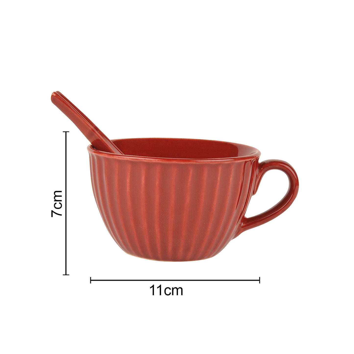 Studio Pottery Hand Glazed Ceramic Soup Cup with Spoon (350 ml each, Set of 4, Cherry Red) - View 4