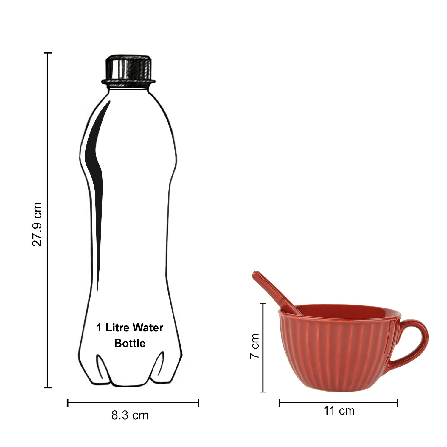 Studio Pottery Hand Glazed Ceramic Soup Cup with Spoon (350 ml each, Set of 4, Cherry Red) - View 5