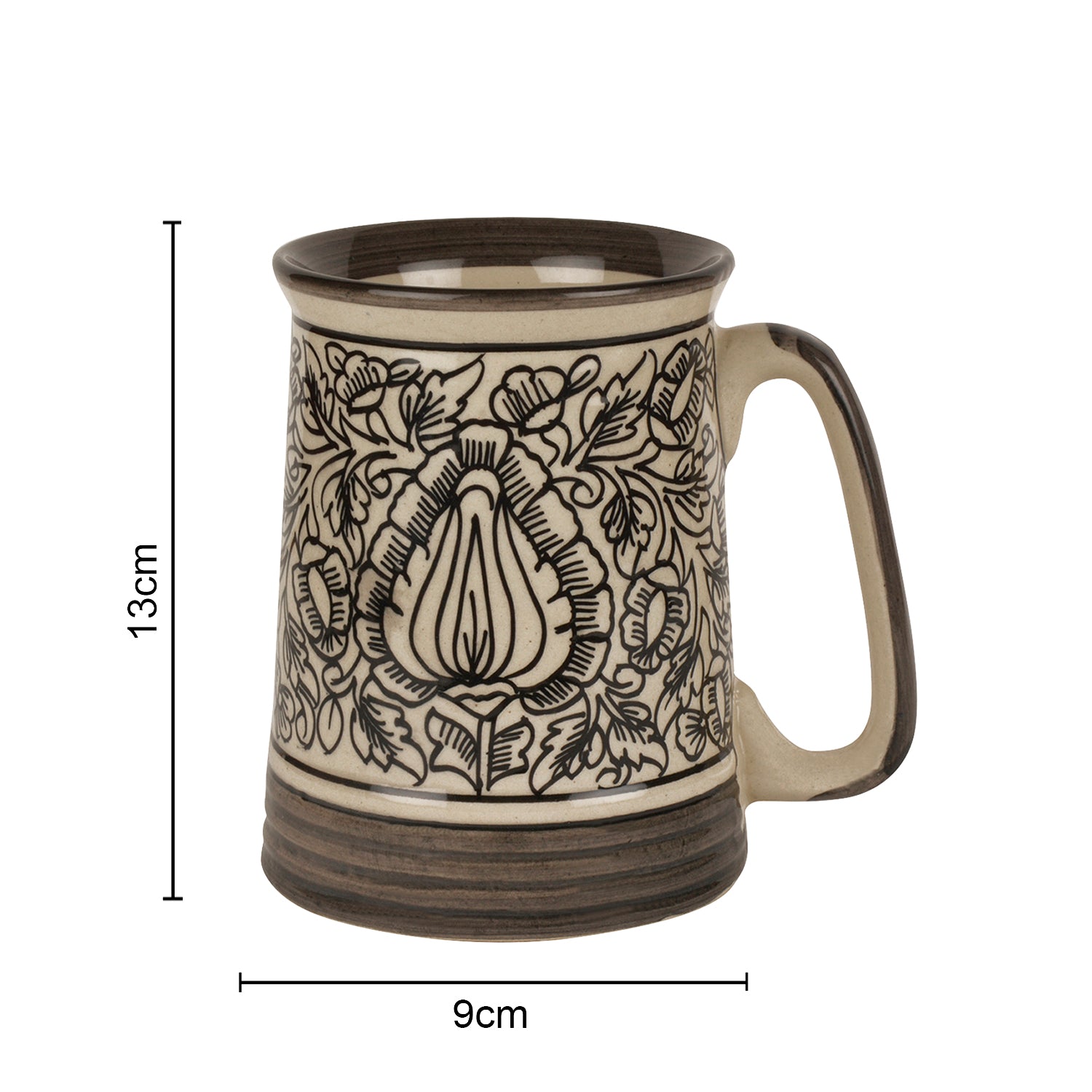 Handpainted Ceramic Beer Mugs (500 ml each, Set of 2, Amy Green) - View 4