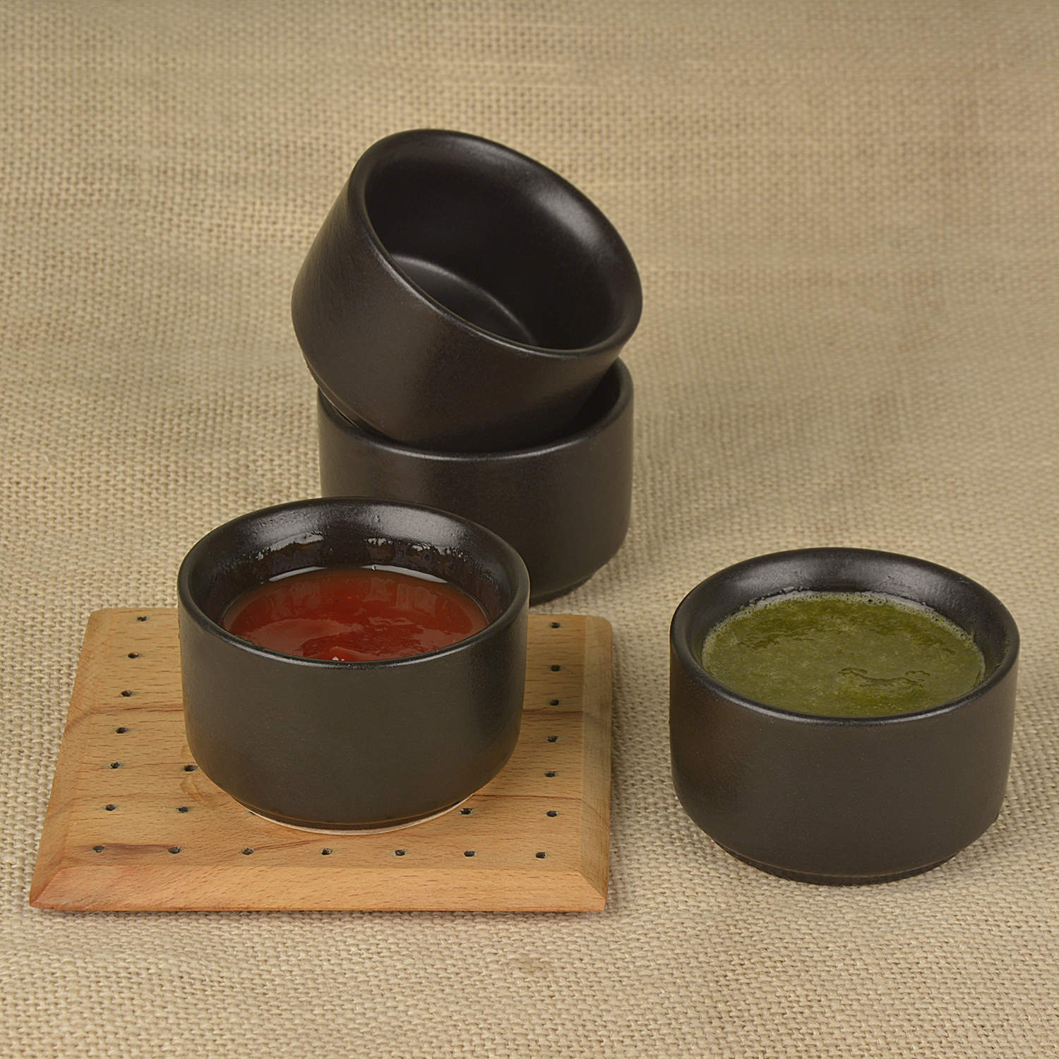 Ceramic Dip Bowls (50 ml , Black , Set of 4)