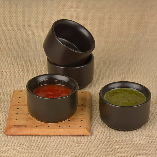 Ceramic Dip Bowls (50 ml , Black , Set of 4)