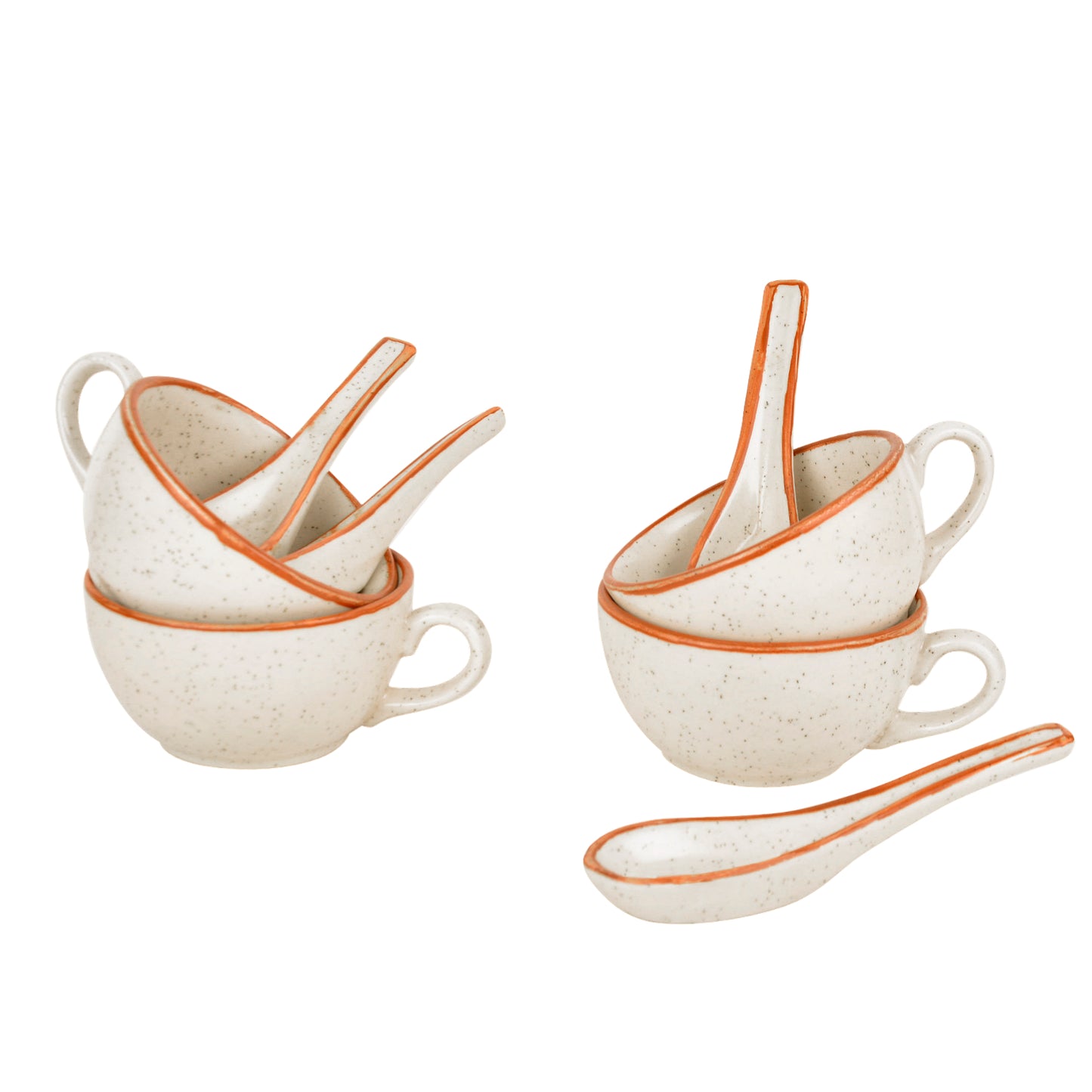 Ceramic Matt Finish Soup Cups with Spoon (250 ml each, Set of 4, White) - View 2