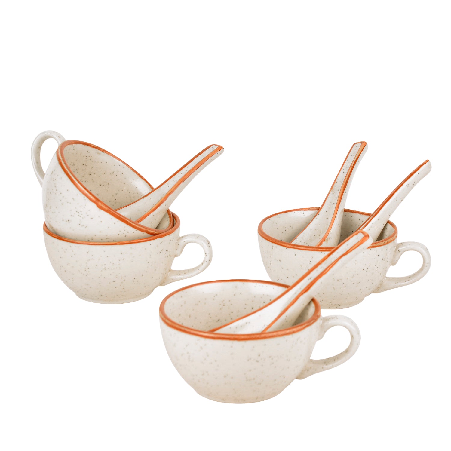 Ceramic Matt Finish Soup Cups with Spoon (250 ml each, Set of 4, White) - View 3