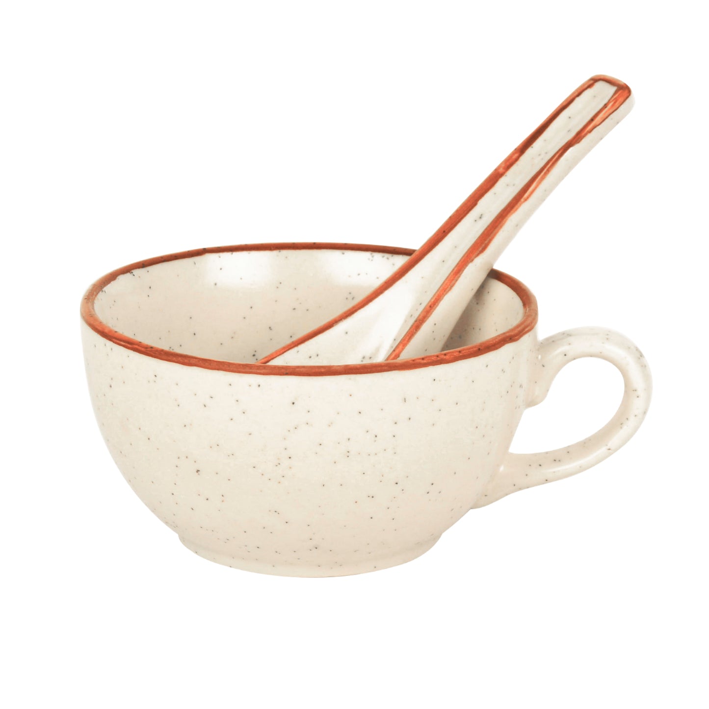 Ceramic Matt Finish Soup Cups with Spoon (250 ml each, Set of 4, White) - View 4