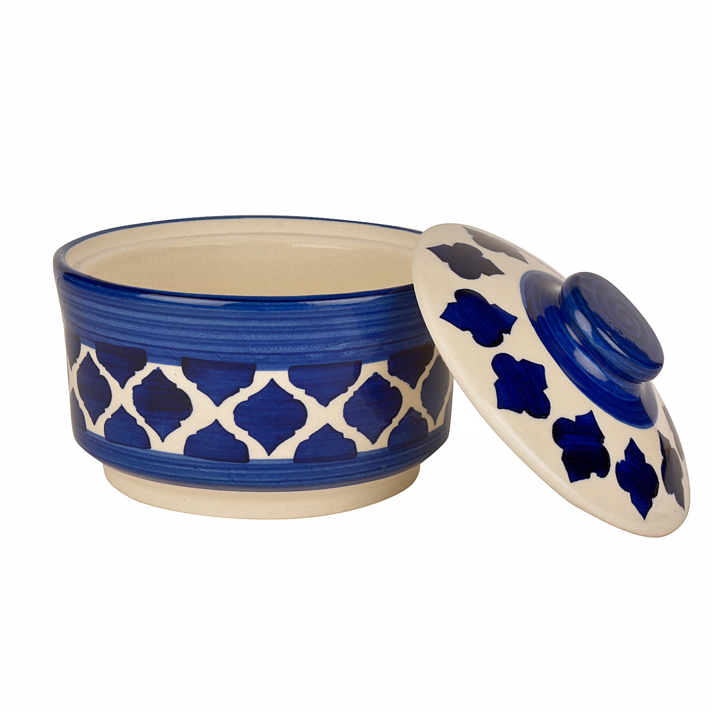 Studio Pottery Handpainted Ceramic Serving Donga with Lid Casserole Set (Set of 3, Blue) - View 5