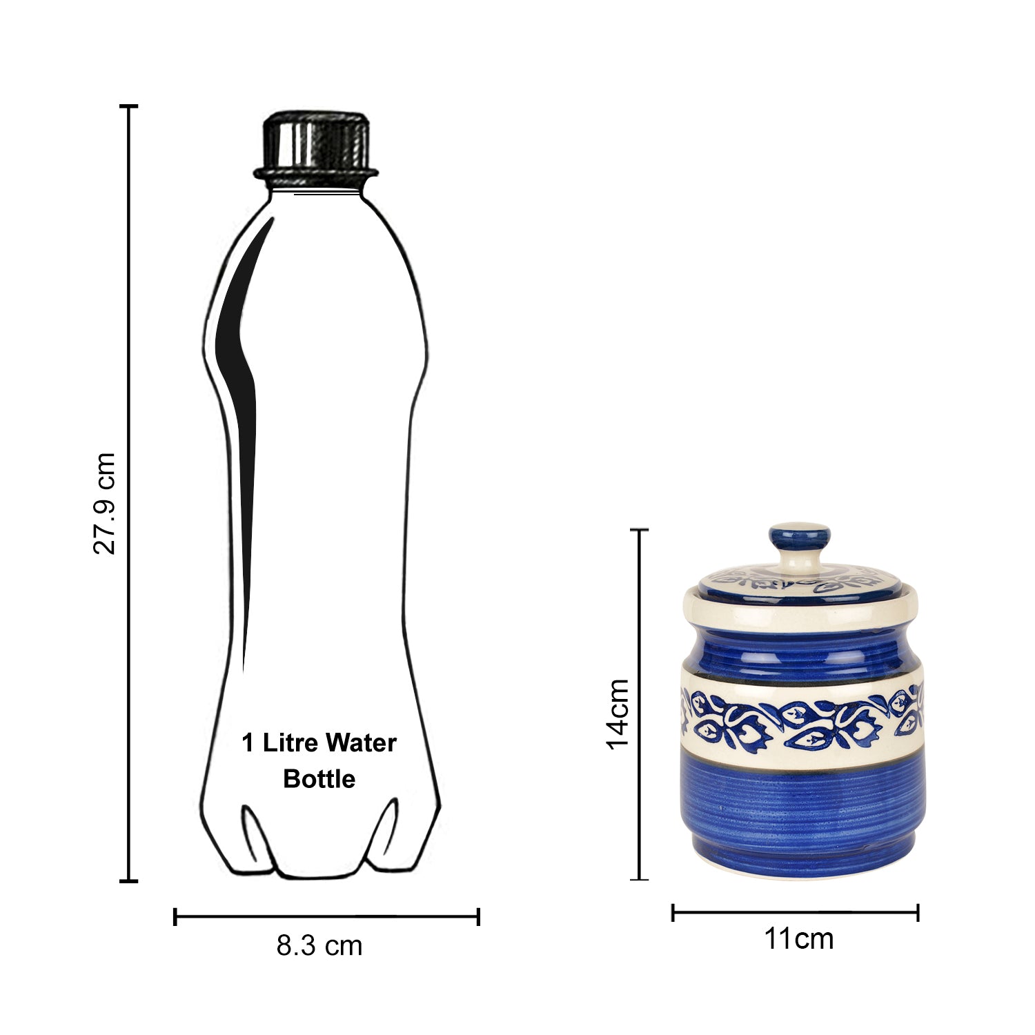 Handpainted Ceramic Round Jar (Burni) with Lid (1200 ml, Blue) - View 6