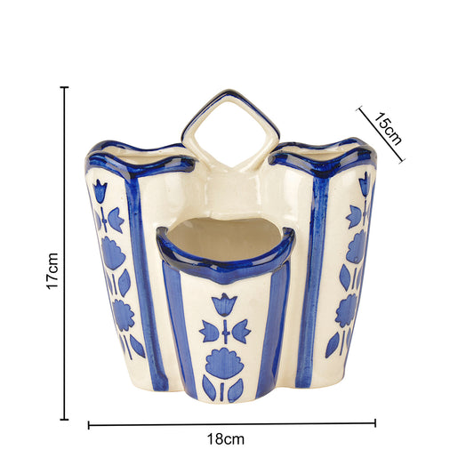 Handpainted Ceramic Kitchen Cutlery Stand (Blue and White) - View 2