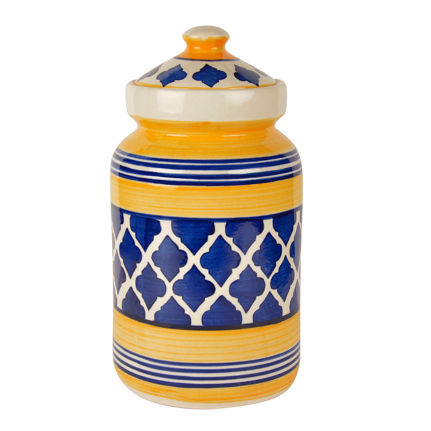 Handpainted Ceramic Jar (Burni) Set with Lid (3000 ml, Blue and Yellow) - View 2