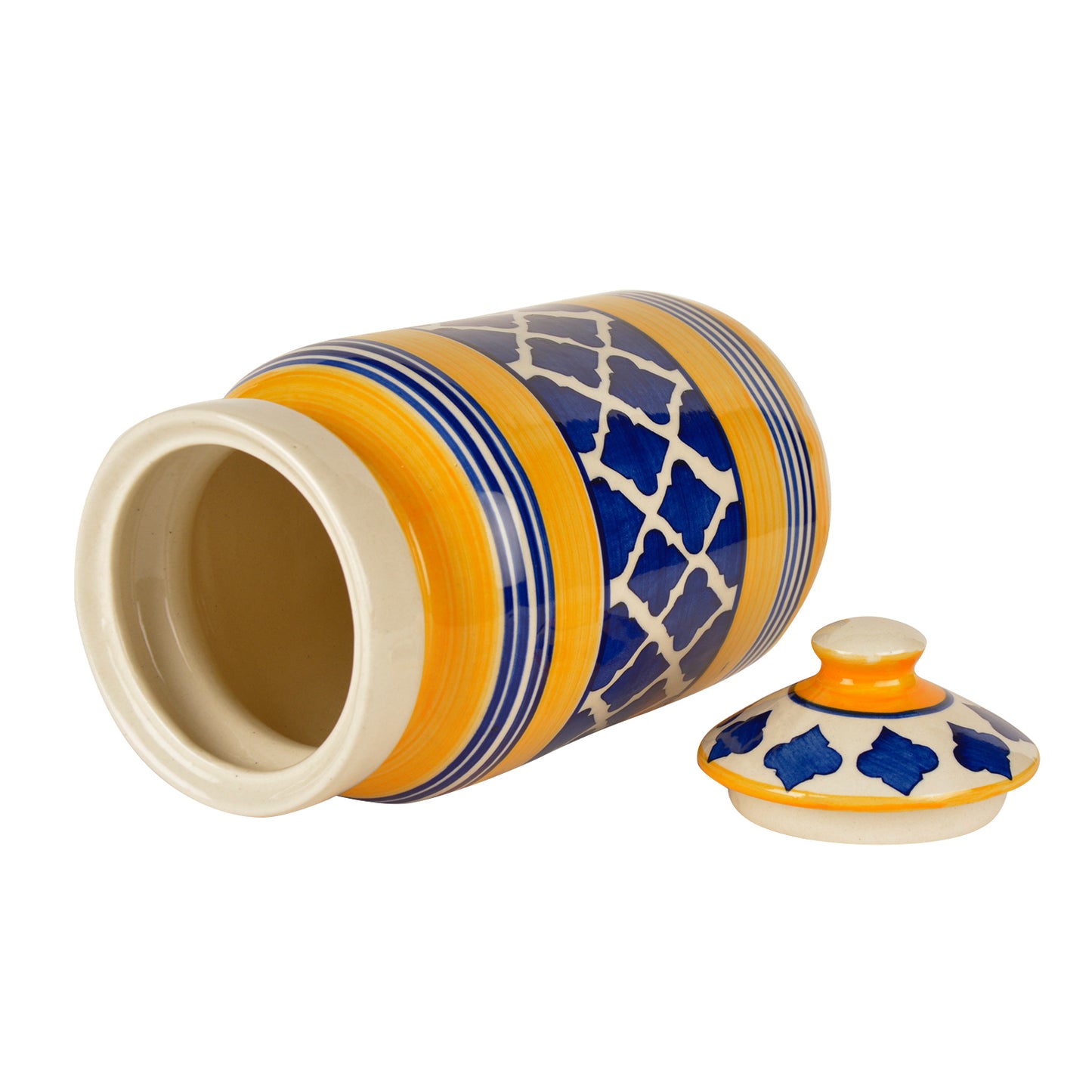 Handpainted Ceramic Jar (Burni) Set with Lid (3000 ml, Blue and Yellow) - View 4