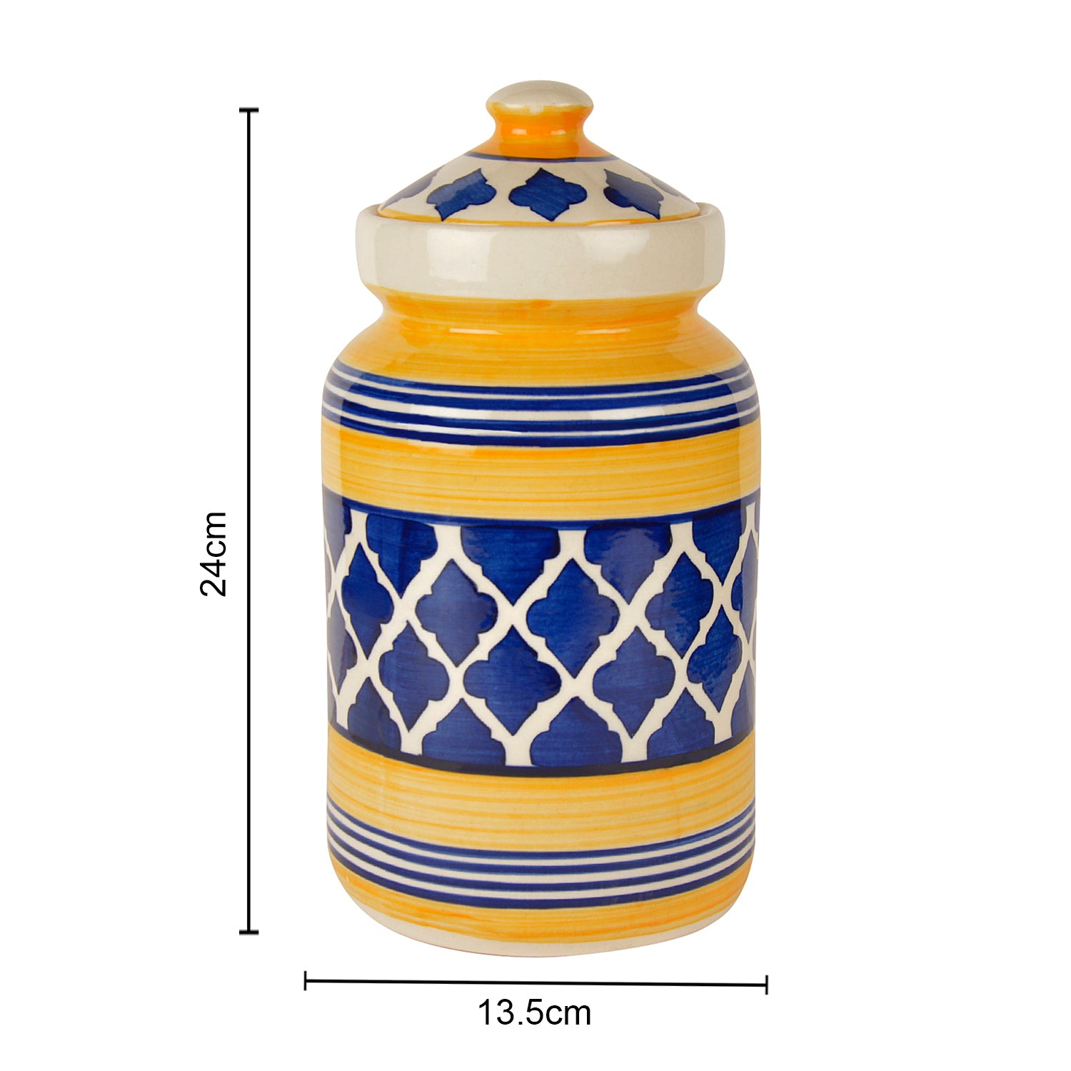 Handpainted Ceramic Jar (Burni) Set with Lid (3000 ml, Blue and Yellow) - View 5