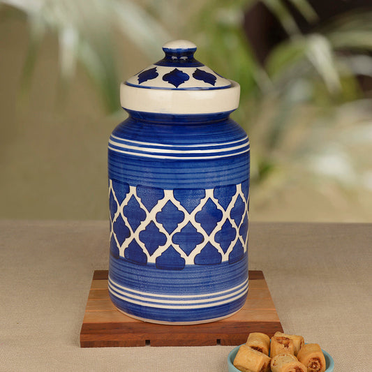Handpainted Ceramic Jar (Burni) Set with Lid (3000 ml, Blue)