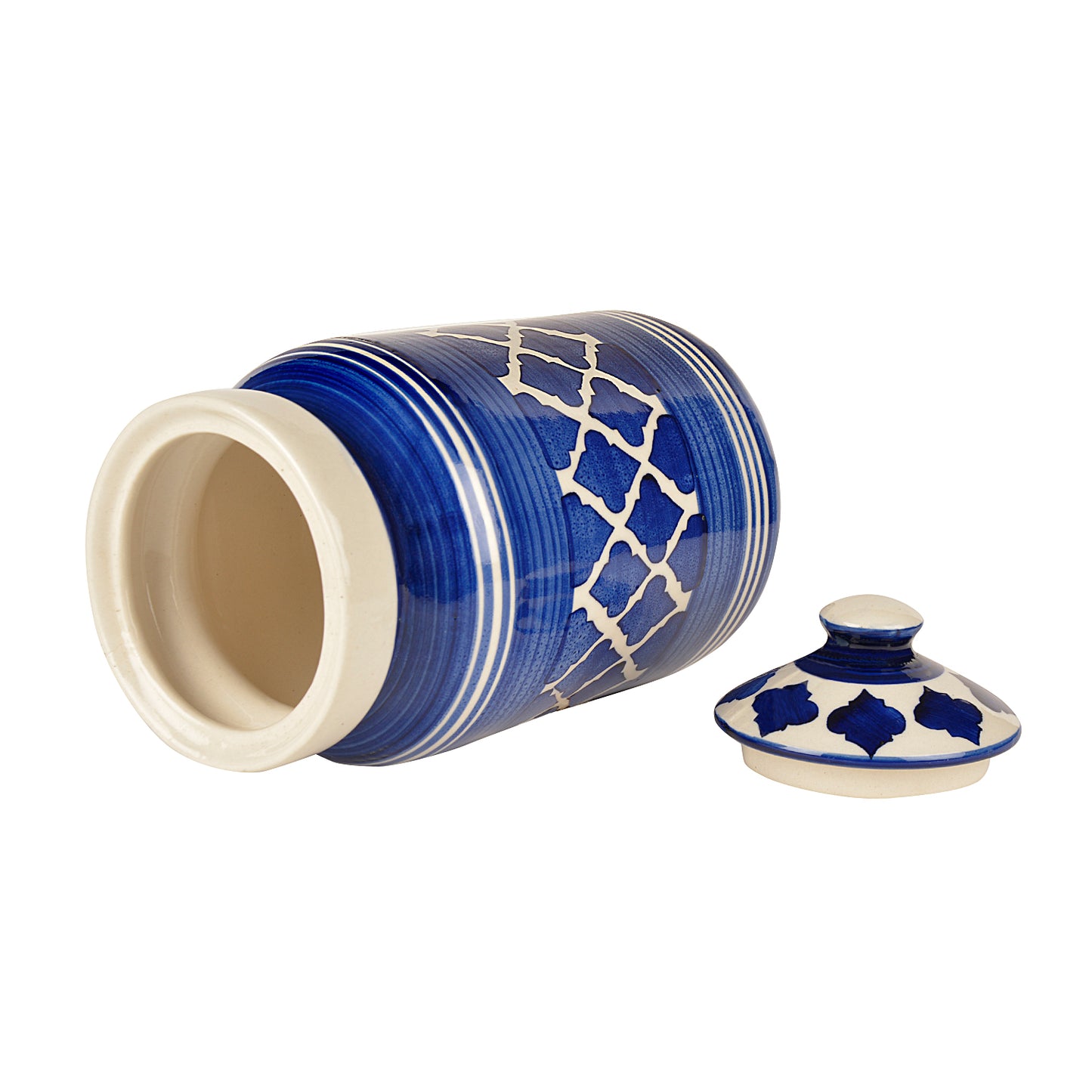 Handpainted Ceramic Jar (Burni) Set with Lid (3000 ml, Blue) - View 3