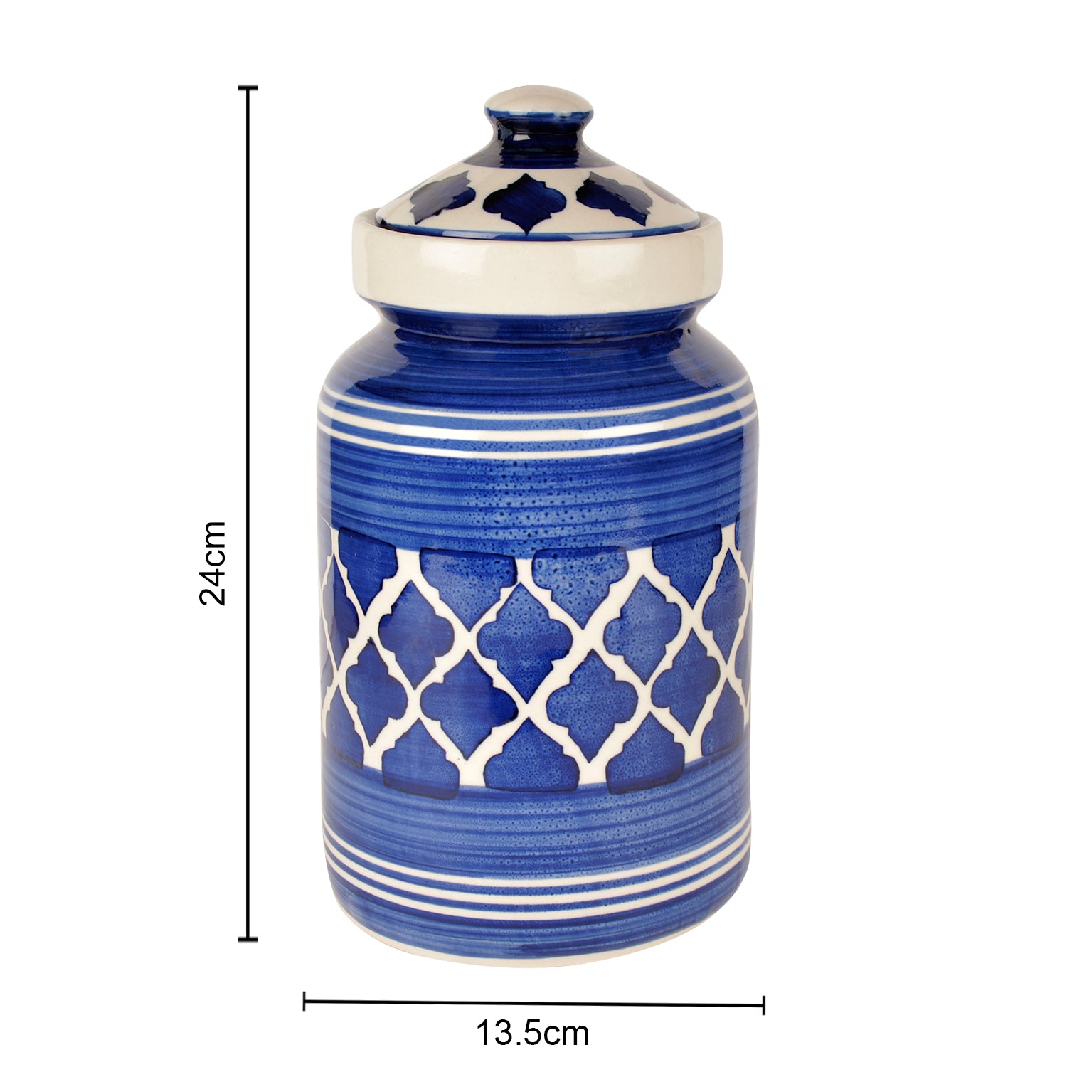Handpainted Ceramic Jar (Burni) Set with Lid (3000 ml, Blue) - View 4