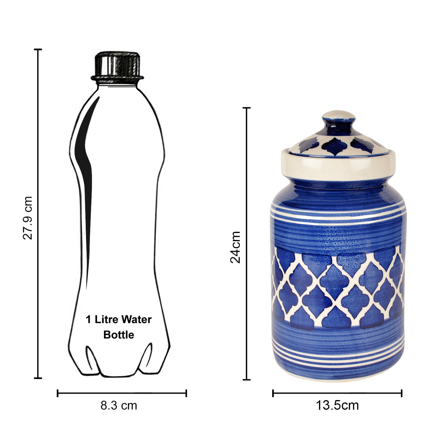 Handpainted Ceramic Jar (Burni) Set with Lid (3000 ml, Blue) - View 5