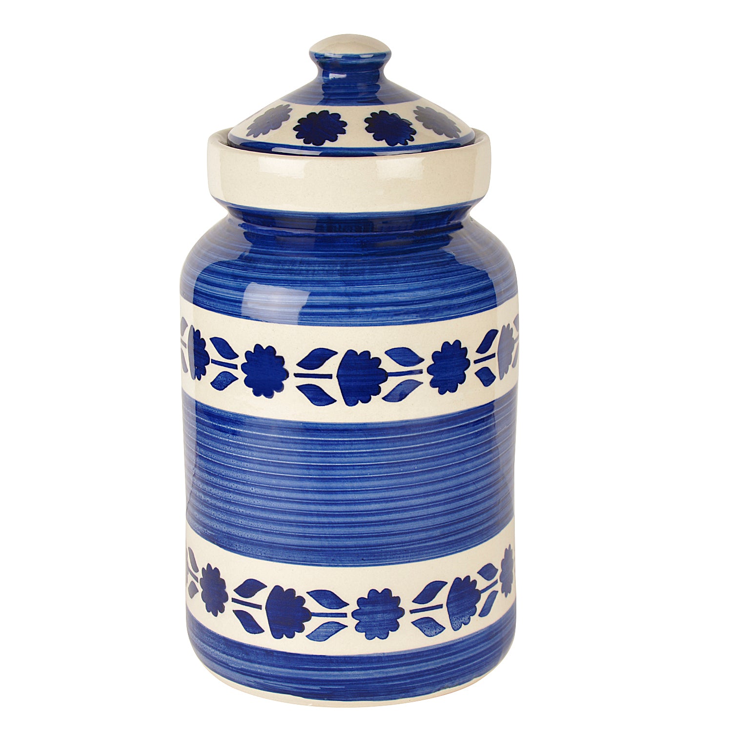 Handpainted Ceramic Jar (Burni) Set with Lid (3000 ml, Blue and White) - View 2