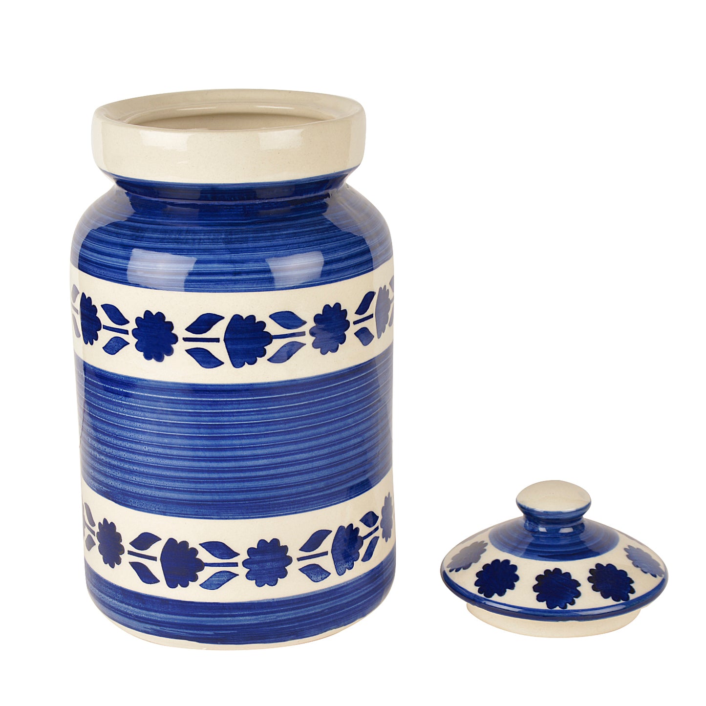 Handpainted Ceramic Jar (Burni) Set with Lid (3000 ml, Blue and White) - View 3