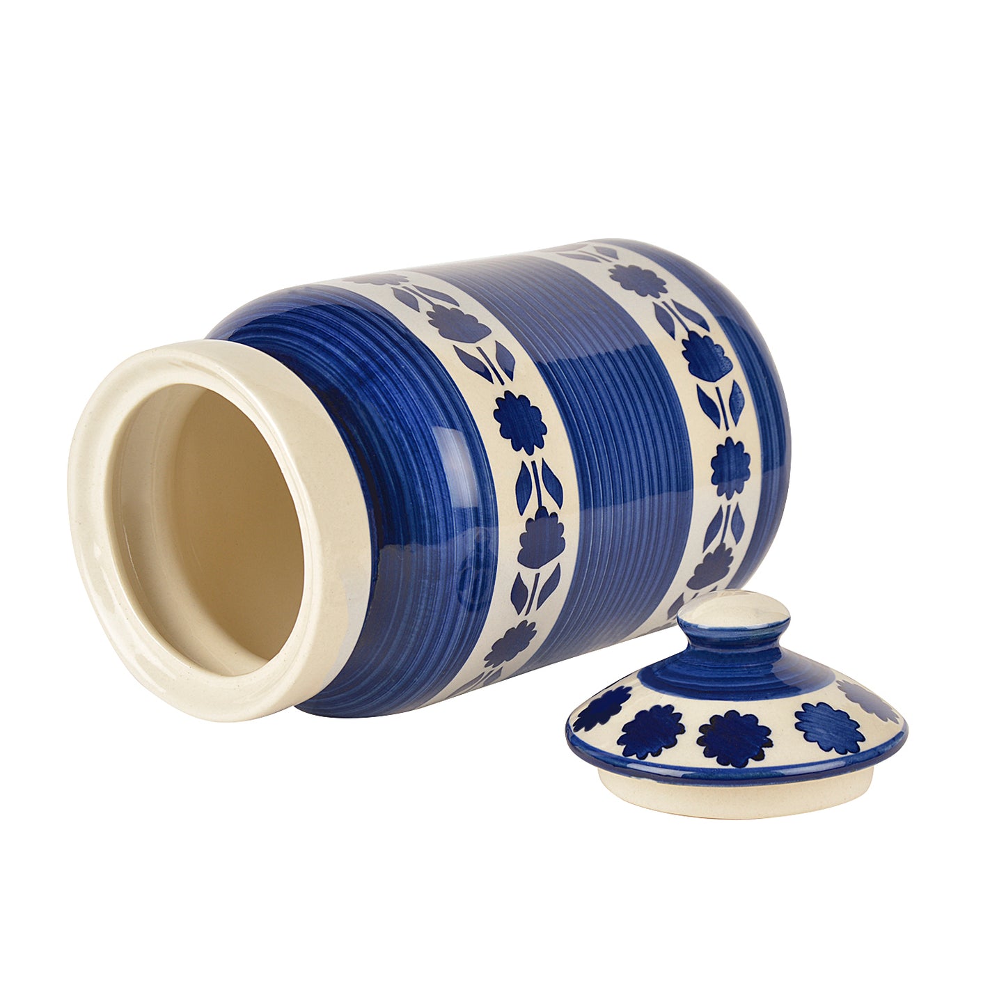 Handpainted Ceramic Jar (Burni) Set with Lid (3000 ml, Blue and White) - View 4