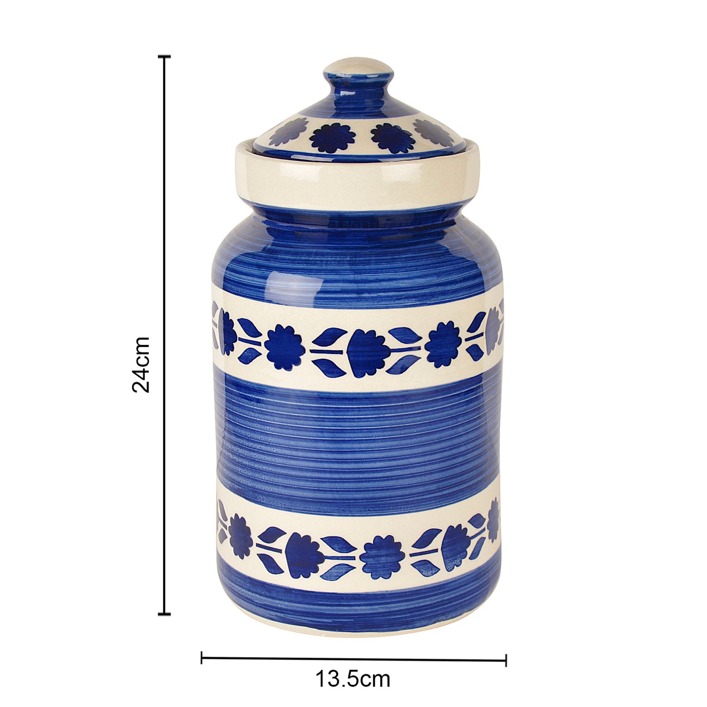 Handpainted Ceramic Jar (Burni) Set with Lid (3000 ml, Blue and White) - View 5